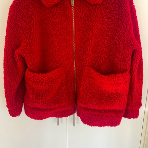 Garage Sherpa Jacket - Oversized Red Fall/Winter Coat (M-L) - Picture 7 of 12